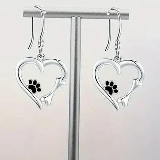 Paige™ – Silver Paw & Heart Drop Earrings