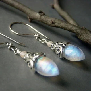 Zyra Antique Moonstone Drop Earrings | White Gold