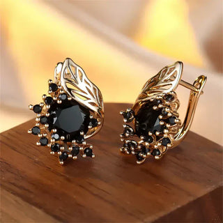 Queenie Black Zirconia Golden Earrings | Gold